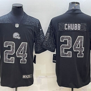 Men's Cleveland Browns #24 Nick Chubb Black Reflective Limited Stitched Jerseys