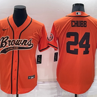 Men's Cleveland Browns #24 Nick Chubb Orange Cool Base Stitched Baseball Jersey