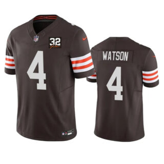 Men's Cleveland Browns #4 Deshaun Watson Brown 2023 F.U.S.E. With Jim Brown Memorial Patch Vapor Untouchable Limited Stitched Jersey