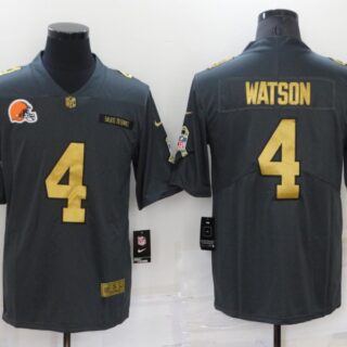 Men's Cleveland Browns #4 Deshaun Watson Grey Gold Salute To Service Limited Stitched Jersey