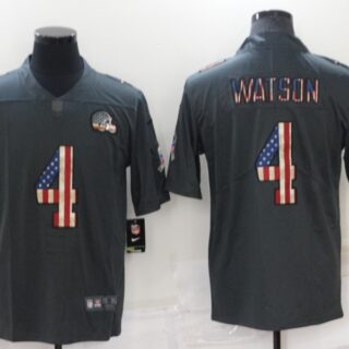 Men's Cleveland Browns #4 Deshaun Watson Grey Salute To Service USA Flag Fashion Limited Stitched Jersey
