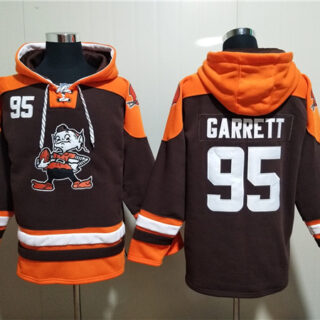 Men's Cleveland Browns #95 Myles Garrett Brown Lace-Up Pullover Hoodie