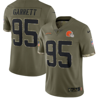 Men's Cleveland Browns #95 Myles Garrett Olive 2022 Salute To Service Limited Stitched Jersey