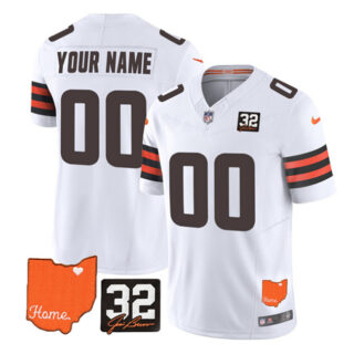Men's Cleveland Browns Active Player Custom White 2023 F.U.S.E. With Jim Brown Memorial Patch Vapor Untouchable Limited Stitched Jersey