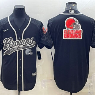 Men's Cleveland Browns Black Reflective Team Big Logo With Patch Cool Base Stitched Baseball Jersey
