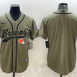 Men's Cleveland Browns Blank Olive 2022 Salute To Service Cool Base Stitched Baseball Jersey