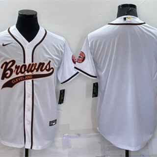Men's Cleveland Browns Blank White With Patch Cool Base Stitched Baseball Jersey