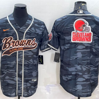 Men's Cleveland Browns Grey Camo Team Big Logo With Patch Cool Base Stitched Baseball Jersey