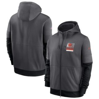 Men's Cleveland Browns New 2020 Nike Gray Black Fan Gear Mascot Performance Full Zip Hoodie