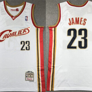 Men's Cleveland Cavaliers #23 LeBron James White 2003-04 Throwback Stitched Jersey