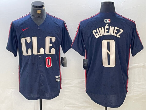 Men's Cleveland Guardians #0 Andrés Giménez Navy 2024 City Connect Limited Stitched Jerseys