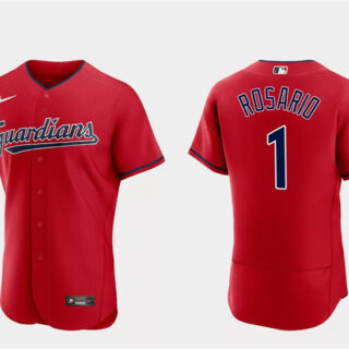 Men's Cleveland Guardians #1 Amed Rosario Red Flex Base Stitched Jersey