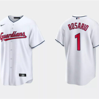 Men's Cleveland Guardians #1 Amed Rosario White Cool Base Stitched Jersey