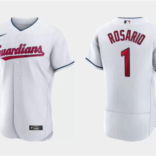 Men's Cleveland Guardians #1 Amed Rosario White Flex Base Stitched Jersey