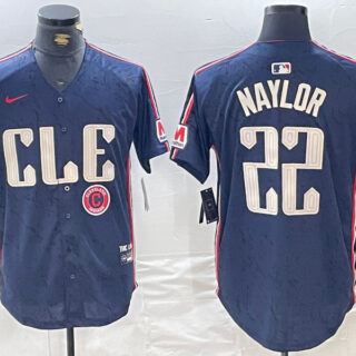 Men's Cleveland Guardians #22 Josh Naylor Navy 2024 City Connect Limited Stitched Baseball Jerseys