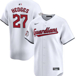 Men's Cleveland Guardians #27 Austin Hedges White Cool Base Stitched Baseball Jersey