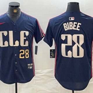 Men's Cleveland Guardians #28 Tanner Bibee Navy 2024 City Connect Limited Stitched jerseys