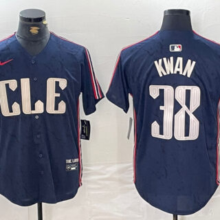 Men's Cleveland Guardians #38 Steven Kwan Navy 2024 City Connect Limited Stitched Baseball Jerseys