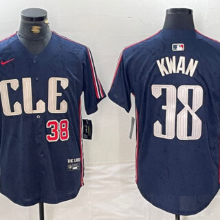 Men's Cleveland Guardians #38 Steven Kwan Navy 2024 City Connect Limited Stitched Baseball Jerseys