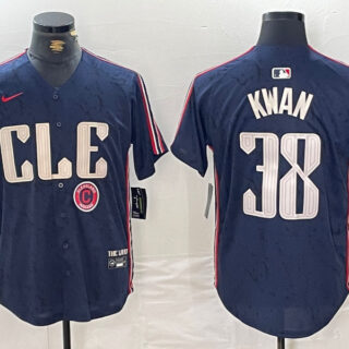 Men's Cleveland Guardians #38 Steven Kwan Navy 2024 City Connect Limited Stitched Baseball Jerseys
