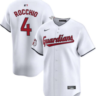 Men's Cleveland Guardians #4 Brayan Rocchio White Cool Base Stitched Baseball Jersey