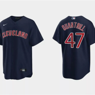 Men's Cleveland Guardians #47 Cal Quantrill Navy Cool Base Stitched Jersey