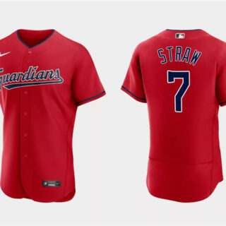 Men's Cleveland Guardians #7 Myles Straw Red Flex Base Stitched Jersey