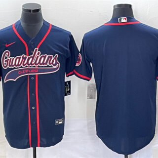 Men's Cleveland Guardians Blank Navy Cool Base Stitched Jersey