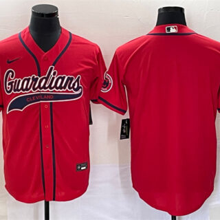 Men's Cleveland Guardians Blank Red With Patch Cool Base Stitched Baseball Jersey