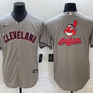Men's Cleveland Guardians Grey Team Big Logo Cool Base Stitched Jersey