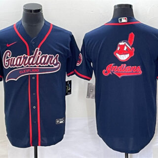 Men's Cleveland Guardians Navy Team Big Logo Cool Base Stitched Jersey