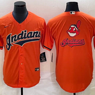Men's Cleveland Guardians Orange Team Big Logo Cool Base Stitched Jersey