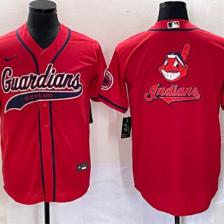Men's Cleveland Guardians Red Team Big Logo With Patch Cool Base Stitched Baseball Jersey