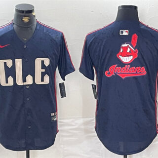 Men's Cleveland Guardians Team Big Logo Navy 2024 City Connect Limited Stitched Baseball Jersey