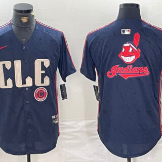 Men's Cleveland Guardians Team Big Logo Navy 2024 City Connect Stitched Baseball Jersey(Run Small)