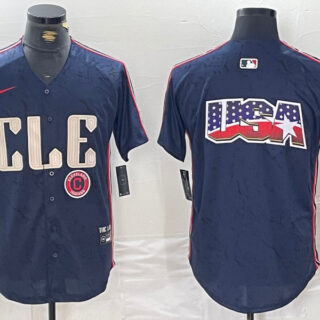 Men's Cleveland Guardians Team Big Logo Navy 2024 City Connect Stitched Baseball Jersey(Run Small)