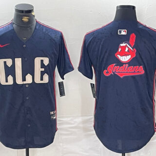 Men's Cleveland Guardians Team Big Logo Navy 2024 City Connect Stitched Baseball Jersey(Run Small)