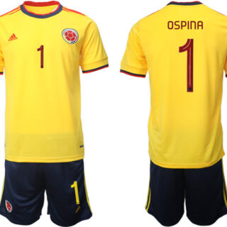 Men's Colombia #1 Ospina Yellow Home Soccer Jersey Suit