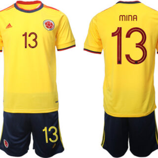 Men's Colombia #13 Mina Yellow Home Soccer Jersey Suit