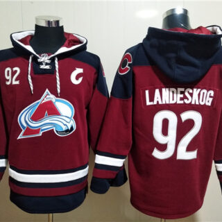 Men's Colorado Avalanche #92 Gabriel Landeskog Burgundy All Stitched Sweatshirt Hoodie