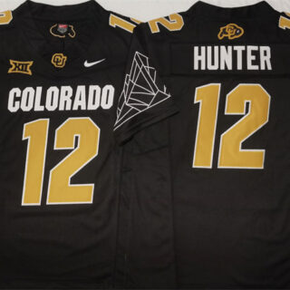 Men's Colorado Buffaloes #12 Travis Hunter Black With Big 12 XII Patch 2024 F.U.S.E Stitched Football Jersey