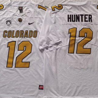 Men's Colorado Buffaloes #12 Travis Hunter White With PAC-12 Patch Stitched Football Jersey