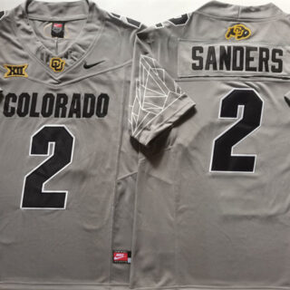 Men's Colorado Buffaloes #2 Shadeur Sanders Grey 2024 With Big 12 XII Patch 2024 F.U.S.E Stitched Football Jersey