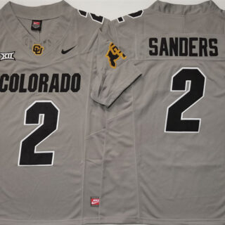 Men's Colorado Buffaloes #2 Shadeur Sanders Grey 2024 With Big 12 XII Patch 2024 F.U.S.E Stitched Football Jersey