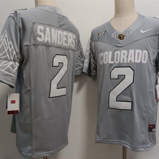 Men's Colorado Buffaloes #2 Shadeur Sanders Grey With XII Patch 2024 F.U.S.E Stitched Football Jersey
