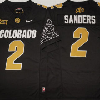Men's Colorado Buffaloes #2 Shedeur Sanders Black With Big 12 XII Patch 2024 F.U.S.E Stitched Football Jersey