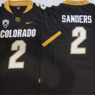 Men's Colorado Buffaloes #2 Shedeur Sanders Black With PAC-12 Patch Stitched Football Jerseys