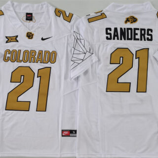 Men's Colorado Buffaloes #21 Shilo Sanders White 2024 With Big 12 XII Patch 2024 F.U.S.E Stitched Football Jersey