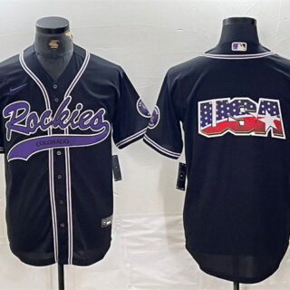 Men's Colorado Rockies Black Team Big Logo Cool Base Stitched Baseball Jersey