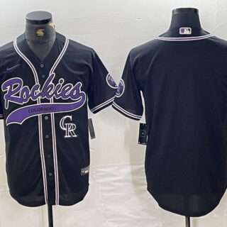 Men's Colorado Rockies Black Team Big Logo Cool Base Stitched Baseball JerseyS 5